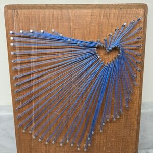 Handmade Blue Heart String Art of Ohio Wood Plaque Key Holder Wall Decor 3 Hooks